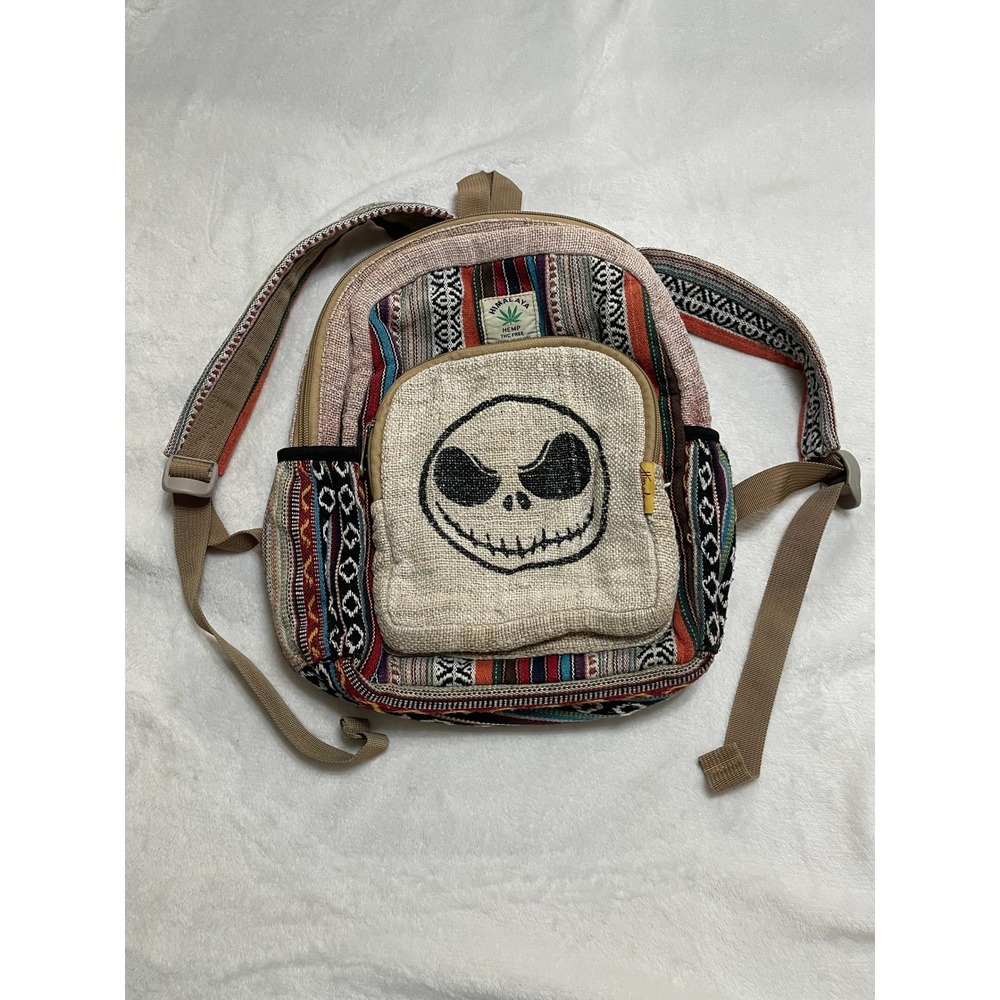 Himalaya Hemp Jack Skellington Mini Backpack Striped Woven Boho Bag Nepal